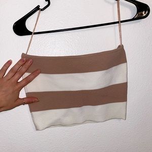Brown and White Cropped Tube Top